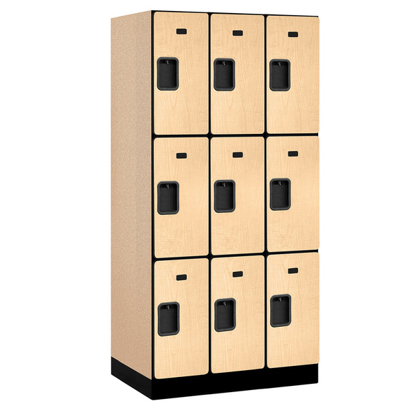 Salsbury Industries Wardrobe Locker, 36" W, 21" D, 76" H, (3) Wide, (9) Openings, Maple 33361MAP